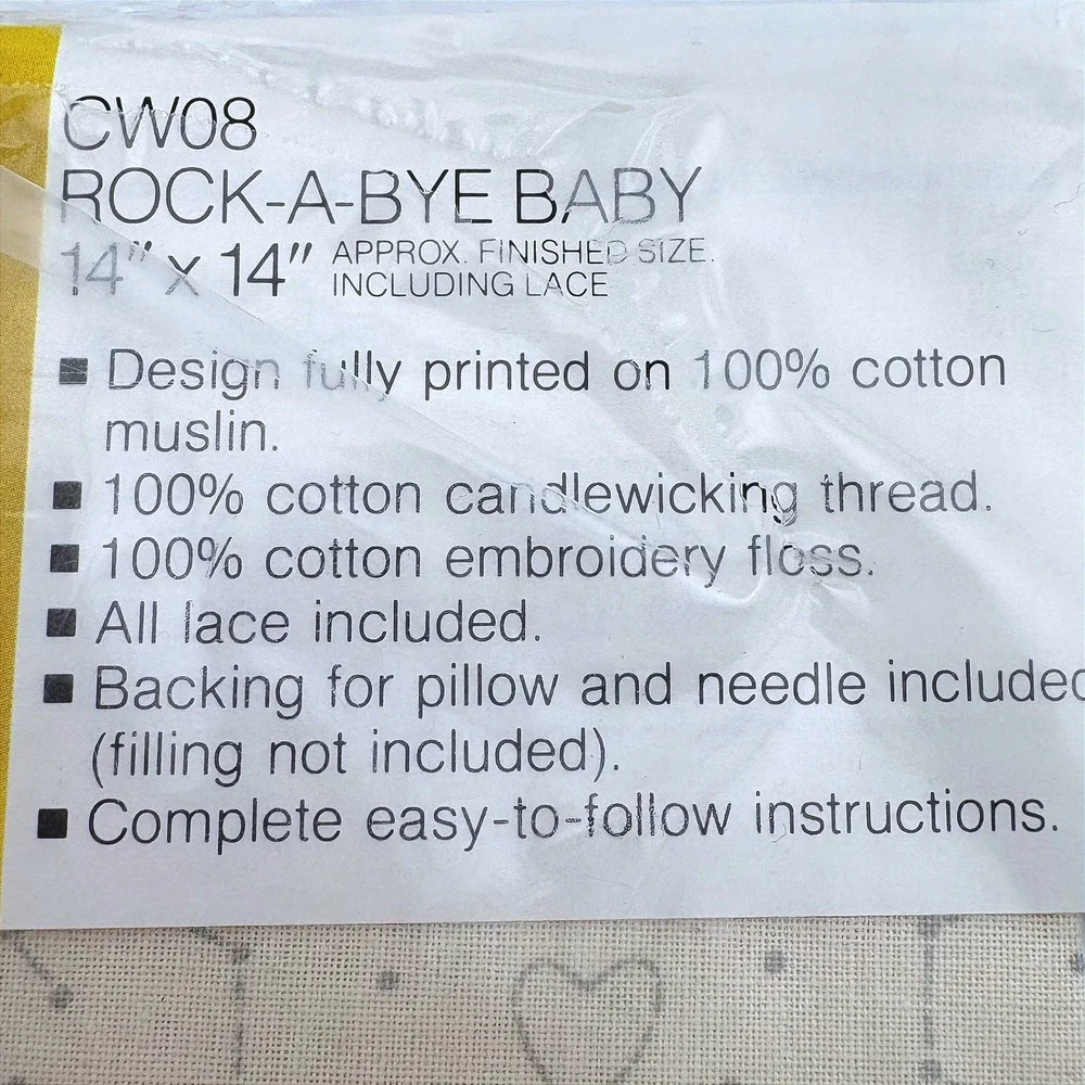 Vintage 1983 M.H. Yarns Candlewick Pillow‎ Kit Rock-A-Bye Baby 14x14 New